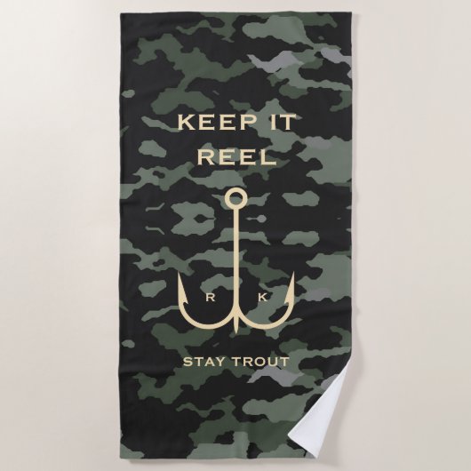 Cool Keep it Reel Vist Funny Vaderdag Camo Strandlaken (Voorkant)