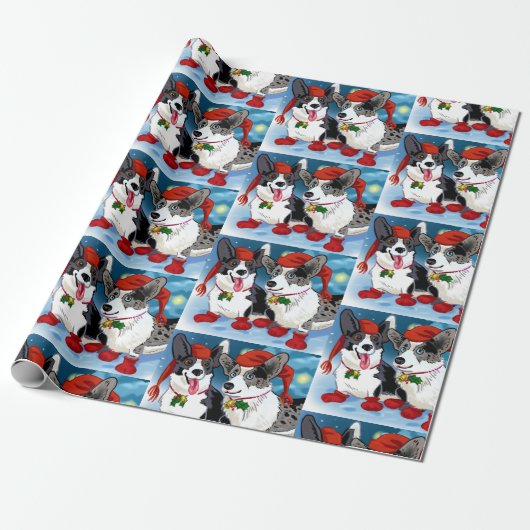 Cool Kerstcorgis Cadeaupapier (Uitgerold)
