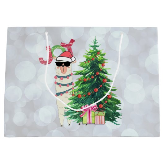 Cool Kerstllama | Joy Typografie | Bokeh Back Groot Cadeauzakje (Voorkant)