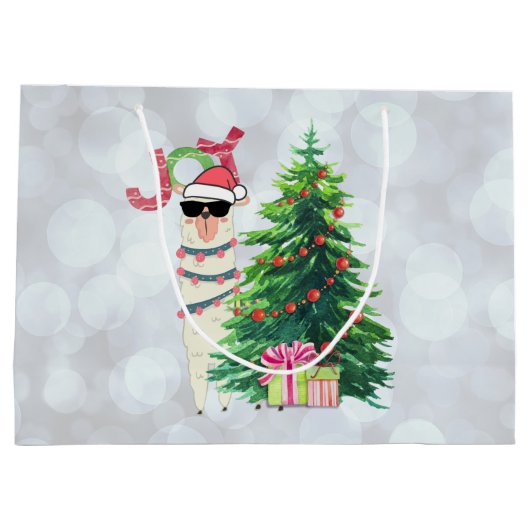 Cool Kerstllama | Joy Typografie | Bokeh Back Groot Cadeauzakje (Achterkant)