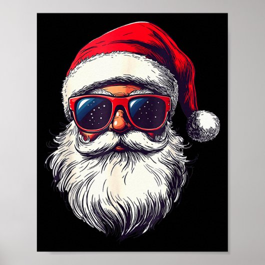 Cool Kerstman Gezicht Retro Zonnebril Kerstmannen  Poster (Voorkant)