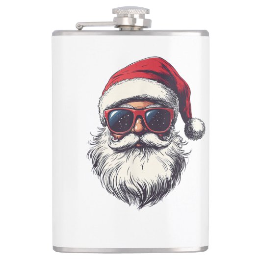 Cool Kerstman Gezicht Retro Zonnebril Kerstmis M Heupfles (Voorkant)