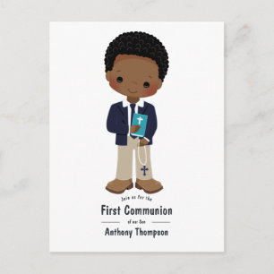 Cool Khaki Zwart Jongens Eerste Heilige Communie U Briefkaart