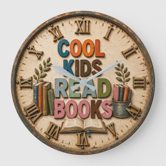 Cool Kids Read Books Classroom Teacher Gift Grote Klok (Voorkant)