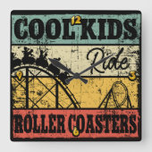 Cool Kids Ride Roller Coasters Funny Coaster Train Vierkante Klok (Voorkant)