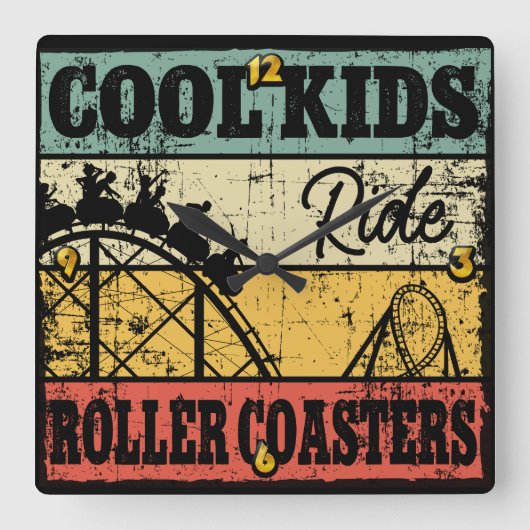 Cool Kids Ride Roller Coasters Funny Coaster Train Vierkante Klok (Voorkant)