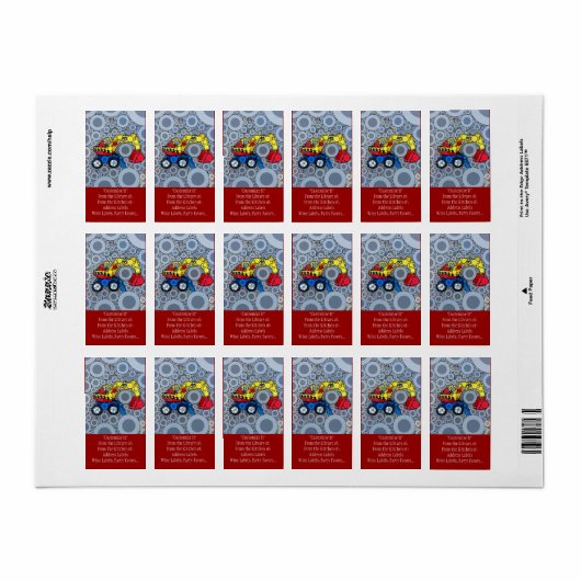 Cool Kinder Construction Truck Excavator Digger Etiket (Full Sheet)