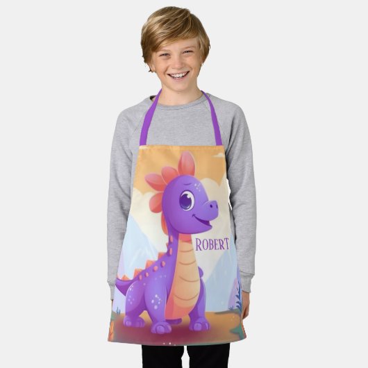 Cool kinder dinosaurus naam toevoegen schort (Gedragen)