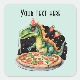 Cool kinder dinosaurus pizzafeest tekst toevoegen vierkante sticker