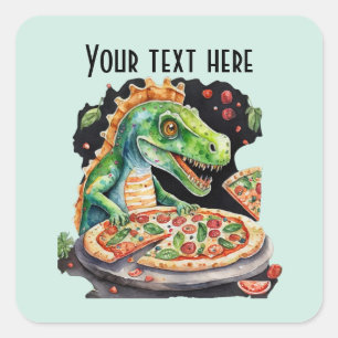 Cool kinder dinosaurus pizzafeest tekst toevoegen vierkante sticker