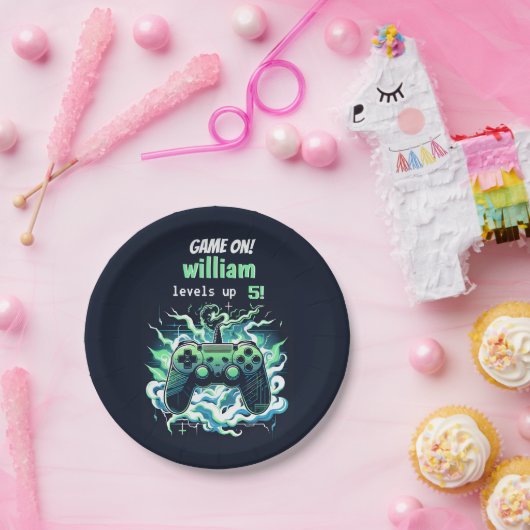 Cool kinder Gaming Level Up 5th Birthday Papieren Bordje (Feest)