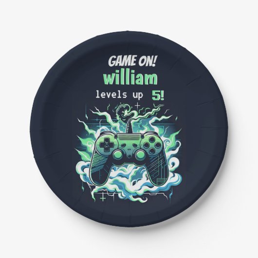 Cool kinder Gaming Level Up 5th Birthday Papieren Bordje (Voorkant)