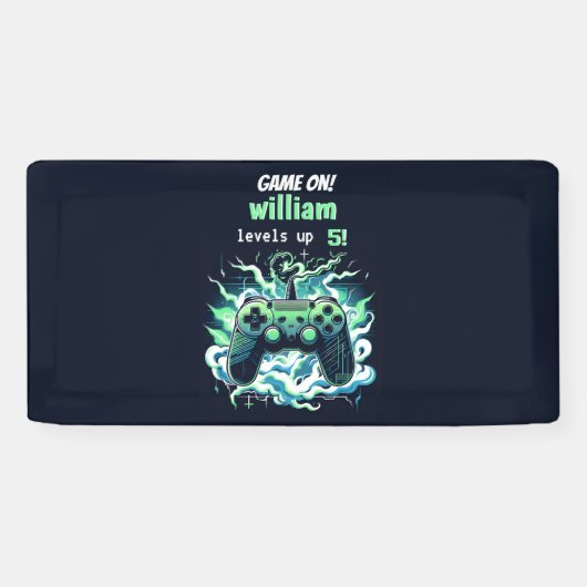 Cool kinder Gaming Level Up 5th Birthday Spandoek (Horizontaal)