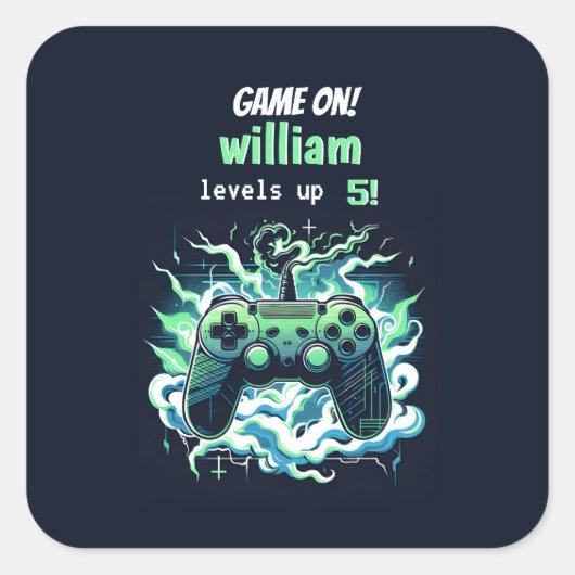 Cool kinder Gaming Level Up 5th Birthday Vierkante Sticker (Voorkant)