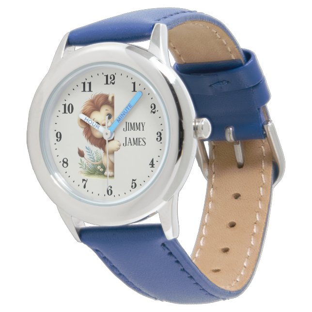 Cool kinder peeking leeuw naam unisex toevoegen horloge (Gekanteld)