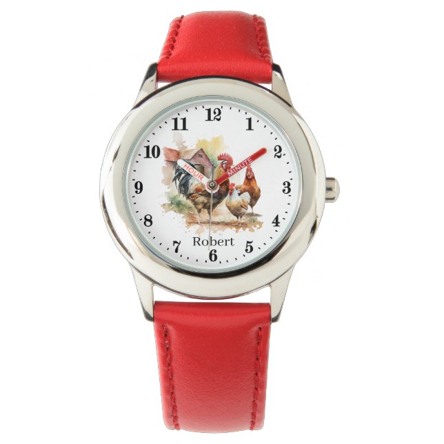 Cool kinder unisex haan kipliefhebbers naam toevoe horloge (Voorkant)