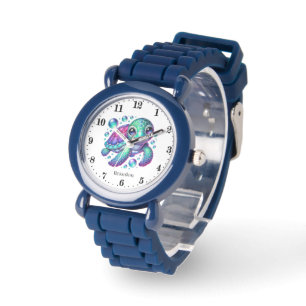 Cool kinder unisex zee schildpad voeg naam toe horloge