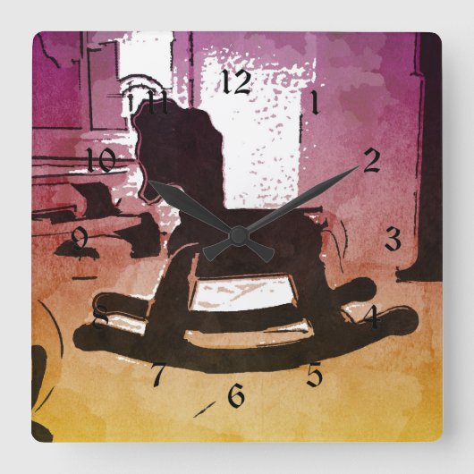 Cool Kinder Wooden Rocking Horse Pop Art Vierkante Klok (Voorkant)