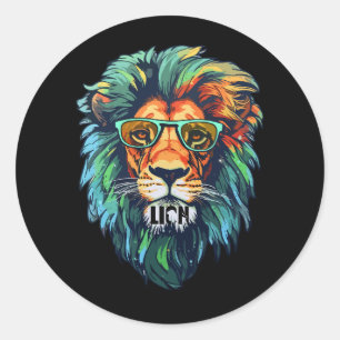 Cool King – Kleurrijke Leeuw met Zonnebril Design Ronde Sticker