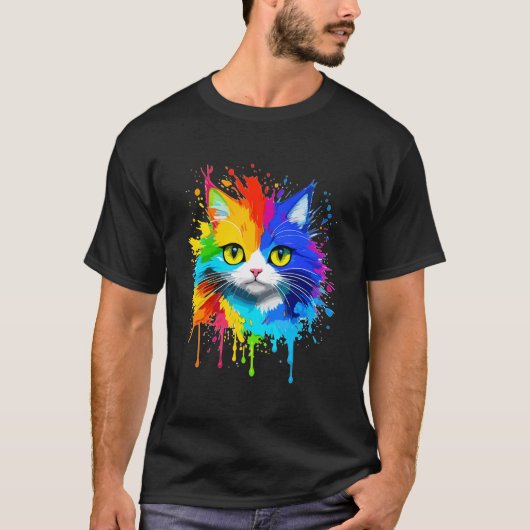 Cool Kitten Schattige Kleurrijke Cat Splash Cat Lo T-shirt (Voorkant)