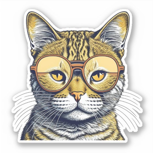 Cool Kitty Kat met Bril Sticker (Voorkant)