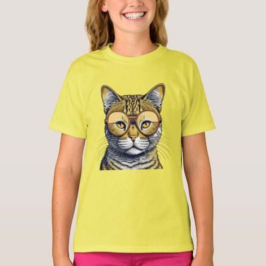 Cool Kitty Kat met Bril T-shirt (Voorkant)