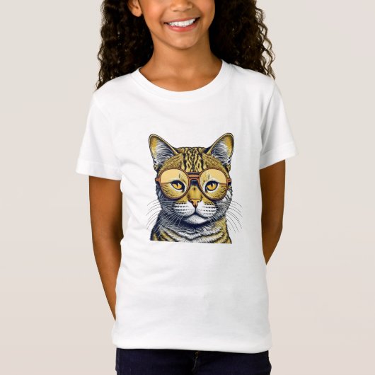 Cool Kitty Kat met Bril T-shirt (Voorkant)