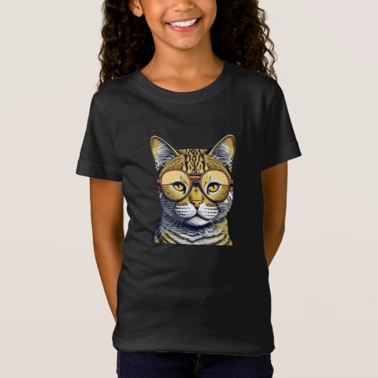Cool Kitty Kat met Bril T-shirt (Voorkant)