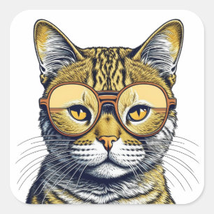 Cool Kitty Kat met Bril Vierkante Sticker