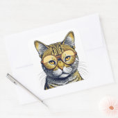 Cool Kitty Kat met Bril Vierkante Sticker (Envelop)