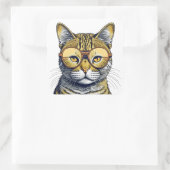 Cool Kitty Kat met Bril Vierkante Sticker (Tas)