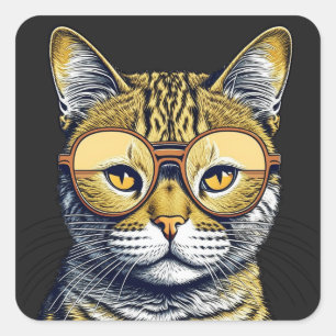 Cool Kitty Kat met Bril Vierkante Sticker