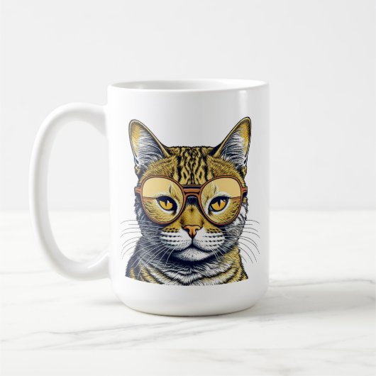 Cool Kitty Kat met een Gepersonaliseerde Bril Koffiemok (Links)