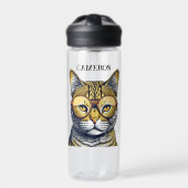 Cool Kitty Kat met een Gepersonaliseerde Bril Waterfles (Voorkant)
