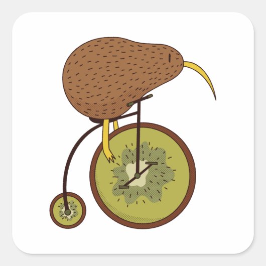 Cool Kiwi Bird on Kiwi Fruit Design Vierkante Sticker (Voorkant)