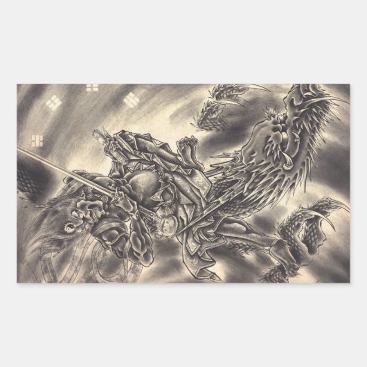 Cool klassiek  japans demon dragon tattoo rechthoekige sticker (Voorkant)
