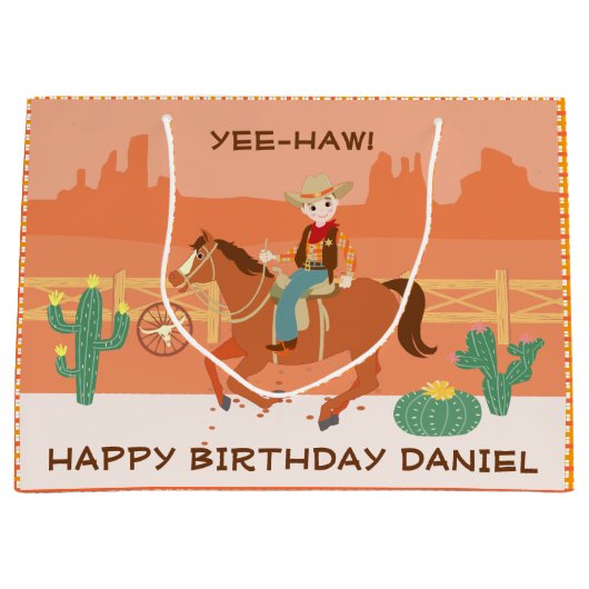 Cool kleine cowboy en paard Verjaardagsfeest Groot Cadeauzakje (Voorkant)