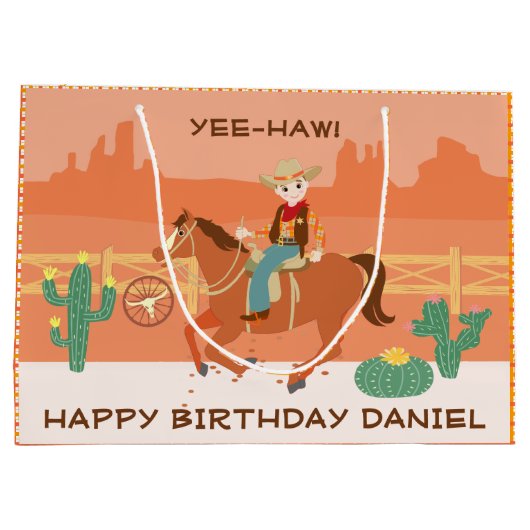 Cool kleine cowboy en paard Verjaardagsfeest Groot Cadeauzakje (Achterkant)