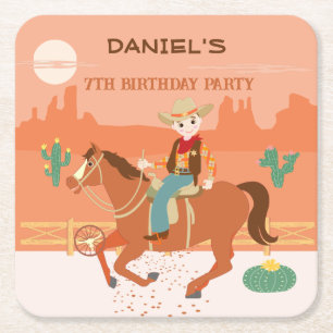 Cool kleine cowboy en paard Verjaardagsfeest Kartonnen Onderzetters