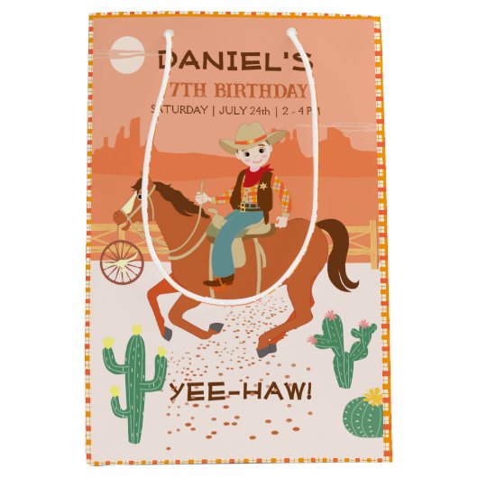 Cool kleine cowboy en paard Verjaardagsfeest Medium Cadeauzakje (Voorkant)