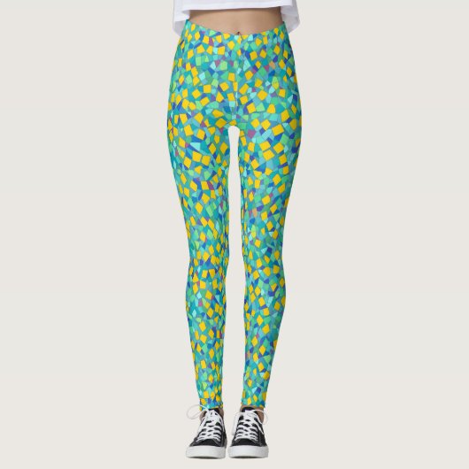 Cool Kleurrijk Abstract Geometrisch Glas in lood Leggings (Voorkant)