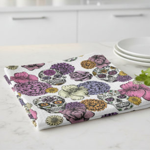 Cool & Kleurrijk Bloemen Suiker Schedels Design Theedoek