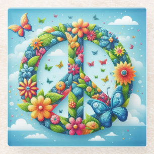 Cool & Kleurrijk Bloemen Vredesbord met Vlinder Glazen Onderzetter