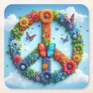 Cool & Kleurrijk Bloemen Vredesbord met Vlinder Kartonnen Onderzetters