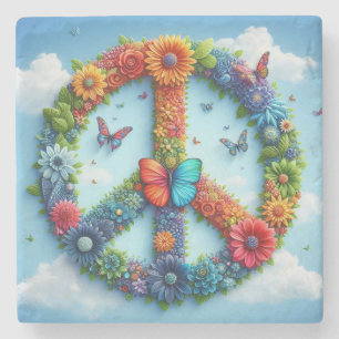 Cool & Kleurrijk Bloemen Vredesbord met Vlinder Stenen Onderzetter