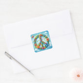 Cool & Kleurrijk Bloemen Vredesbord met Vlinder Vierkante Sticker (Envelop)