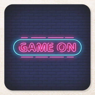Cool & Kleurrijk Game On Gesimuleerd Neon Bord Kartonnen Onderzetters