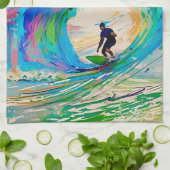 Cool Kleurrijke Abstracte Surfer in Barrel Wave Theedoek (Gevouwen)