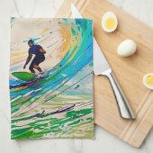 Cool Kleurrijke Abstracte Surfer in Barrel Wave Theedoek (Quarter Fold)