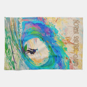 Cool Kleurrijke Abstracte Surfer in Barrel Wave Theedoek (Horizontaal)